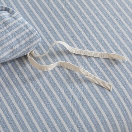 JIYUAN Queen Washed Cotton Duvet Cover Set, 3-Piece, Linen-Like Pinstripe by JIYUAN - Used condition - Image 7