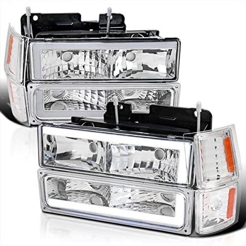 Spec-D Tuning Headlights + Corner + Bumper Lights LED Tube Compatible with 1994-1998 Chevy C10 C/K Tahoe Suburban