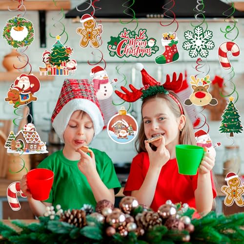 Image of Christmas Hanging Swirls Decorations, 61 Pcs Christmas Swirls, Xmas Hanging Decorations & Christmas Foil Swirl Hanging Decorations, for Christmas Decorations & Christmas Party Decor