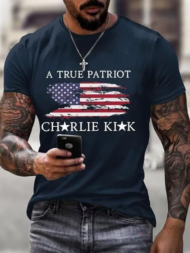 Mens A True Patriot Print Tshirts Turning Point America Flag Charlie Kirk T Shirt2