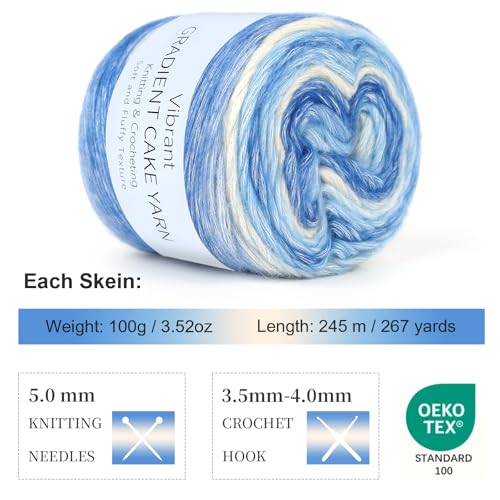Image of Aeelike Cake Yarn for Crocheting, 6 Skeins Gradient Yarn 100g (3.52 oz) 245m (267 Yards) # 3 Light Weight, Soft Ombre Yarns Fairyland Yarns Rainbow for Making Colorful Crafts, Fantasy Blue Gradient