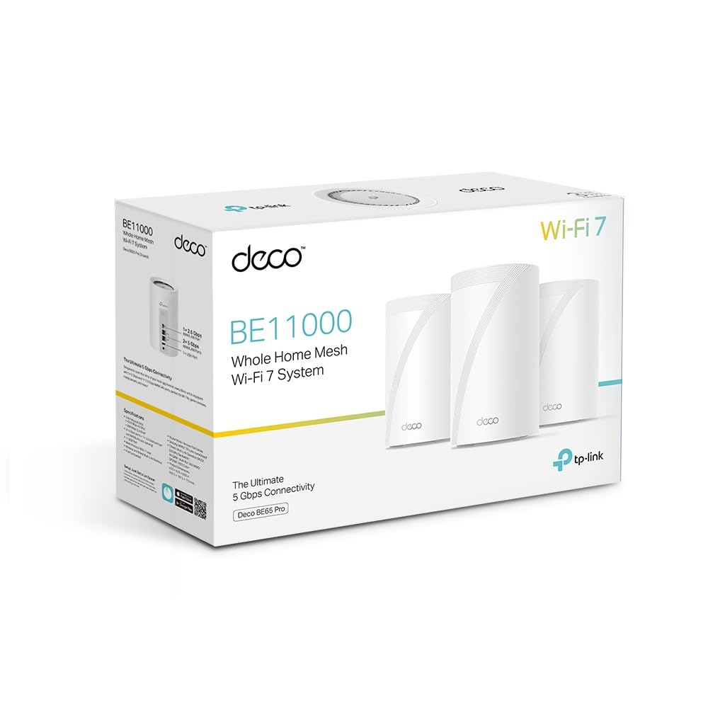 TP-Link Deco BE65 Pro Wi-Fi 7 Mesh WLAN Set(3er-Pack), Tri-Band BE9300 Router & Repeater, 2 × 5G-Port + 1 × 2,5G-Port pro Einheit, USB 3.0, MLO, WPA3, empfohlen für Haushalte mit 5–6 Schlafzimmern
