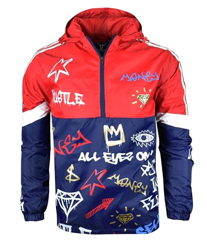 Image of SCREENSHOT Mens Streetwear Windbreaker Jacket - Lightweight Graphic Hoodie, Graffiti Hip Hop Urban Fashion Pullover Top