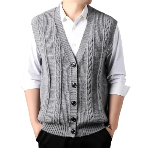 Winter Men's Casual V-Neck Knitted Vest Cardigan Sweater Dad Clothing Men Knitwear Waistcoat Tops3
