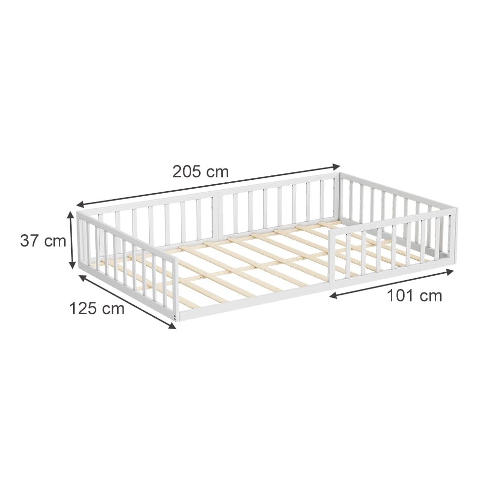 VitaliSpa Kinderbett Minno 120x200, Metallbett mit Rausfallschutz, niedrige Einstiegshöhe, Weiß