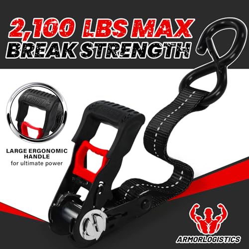 Image of Ratchet Straps (4 Pack) - 1in x 15ft Motorcycle Strap Tie Downs with 15ft Soft Loops - 2,100lb Break Strength Ratchet Tie Down Straps for Motorcycles, Truck, Cargo - Safety S Hook, Storage Bag