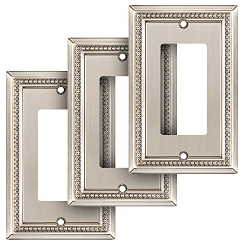 Image of Henne Bery Sunken Pearls Heavy Duty Decorative Wall Plate Switch Plate Outlet Cover (Single Decorator, 3 Pack, Satin Nickel)