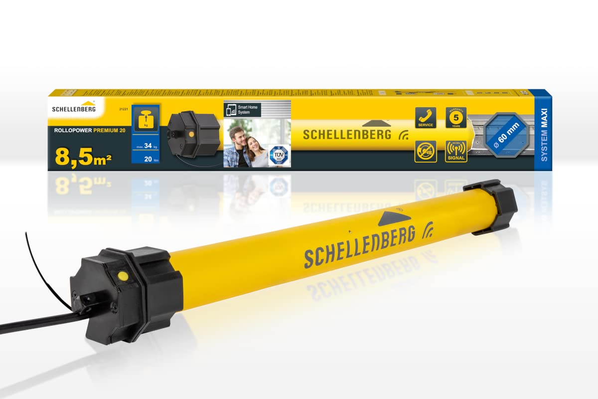 Schellenberg 21107 Motore tapparelle elettriche con radio nuova generazione, Mini Premium 6 Nm, fino a 4 m² di superficie, per albero da 40 mm, 868.4 MHz, set completo compreso il cuscinetto a muro