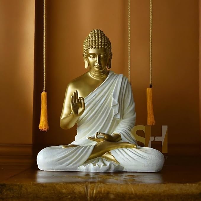 Image of SwarnHouse Decors Beautiful Sitting Buddha Idol Statue for Home & Garden - Big Size 2 Feet ( Off White )