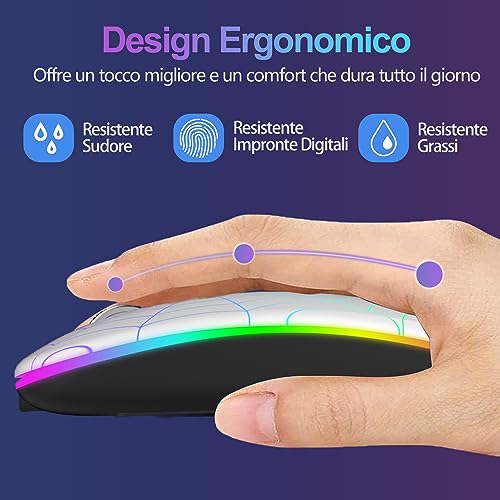 Mouse Wireless Ricaricabile con Convertitore USB e Tipo-C,RGB a 7 Colori,Portatile e Precisione Regolabile (800/1200/1600),Argenteo - Mouse gaming - Immagine 2