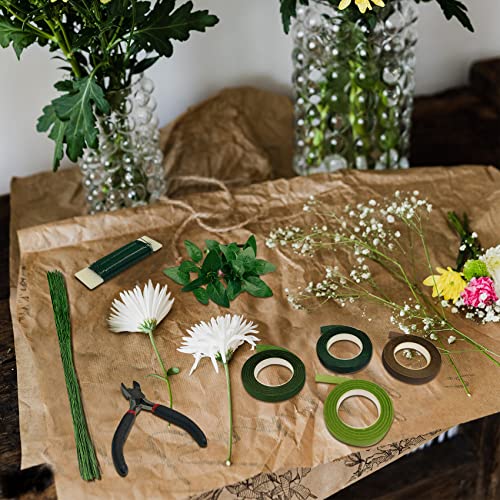 Edsrdrus 17 Pcs Floral Arrangement Kit, 4 Pcs Floral Tapes Wire Cutter Artificial Leaves Floral Paddle Wire 26 Gauge Floral Stem Wire For Bouquet Wreath Making Supplies #TOP5