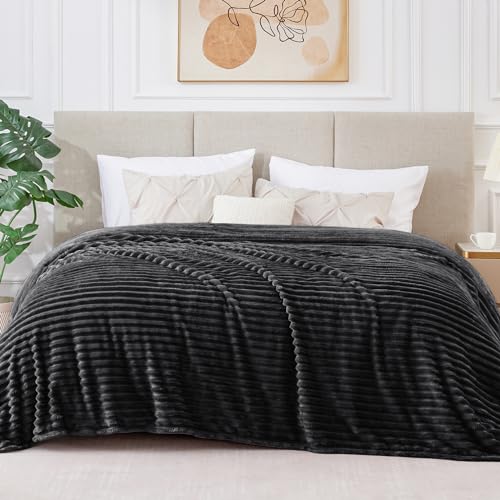 Image of BEDELITE Fleece Blanket King Size - 3D Ribbed Jacquard Soft and Warm Decorative Fuzzy Blankets - Cozy, Fluffy, Plush Lightweight Throw Blankets for Couch, Bed, Sofa(Black, 108x90 inches)
