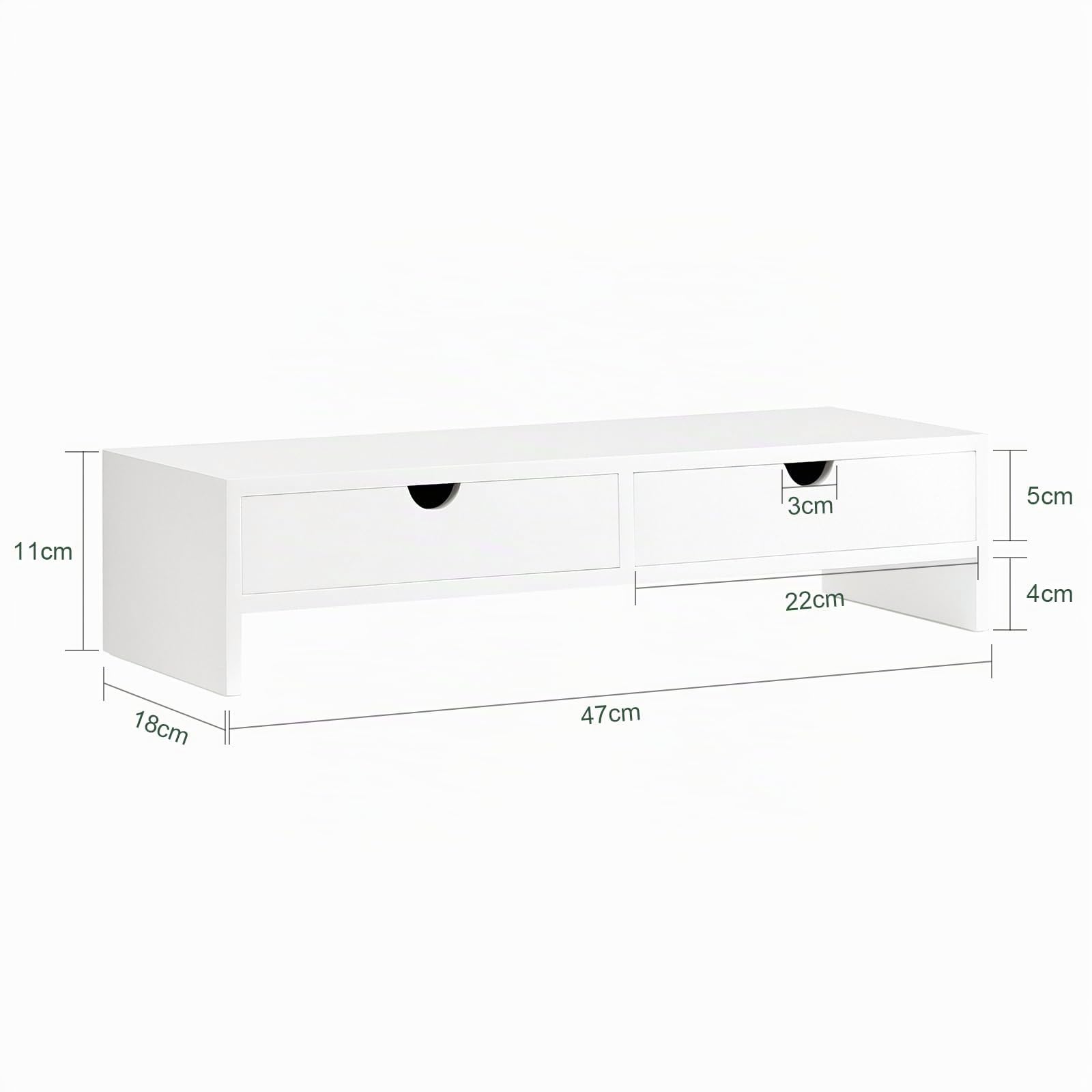 SoBuy Support Écran PC Rehausseur Bureau 2 Tiroirs Rangement Moniteur Universel Ordinateur Portable Blanc 47x18x11cm BBF02-W