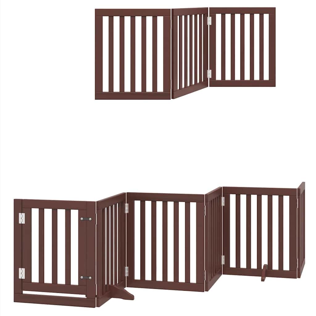 Puerta plegable para perros de madera de álamo marrón de 450 cm con puerta y patas de apoyo, para interior y exterior, protección segura para cachorros, jardín, apartamento, casa