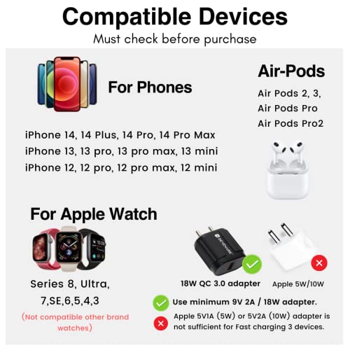 Image of Sevenaire MagCharge D1800 3-in-1 Wireless Charging Dock [23W Fast Charge] [Mag-Safe Compatible] for iPhone 17,16,15,14,13,12 Series | iWatch | Air-Pods (BLK with 18W Adapter)