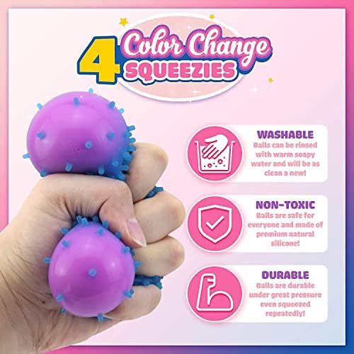Sensory Stress Balls for Kids and Adults, 4 Pack Soft Squishy Fidget Stress Ball, Color Change Slow Rising Balls, Fidget Toy Anxiety Stress Relief Squeeze Balls, Spiky Ball, Easter Gift for Kids