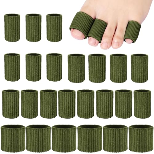 Image of Blulu 24 Pieces Toe Tubes 0.98 Inches Cushion Tube Corn Pads for Toes Sleeves Soft Gel Protectors for Cushions Corns Blisters Calluses 3 Size(Military Green,Assorted Sizes)