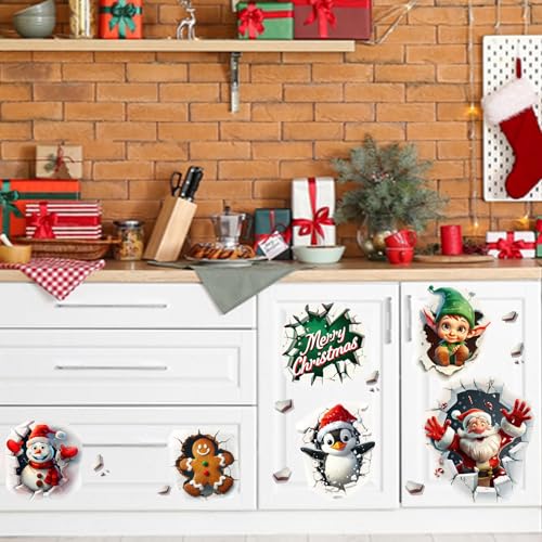 Vinilos decorativos navideños 3D Mfault, Santa Claus y muñeco de jengibre miniatura 5