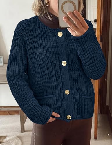Image of PRETTYGARDEN Cardigan Sweaters for Women 2026 Trendy Oversized Knit Chunky Button Cardigans Fall Winter Outfits with Pockets