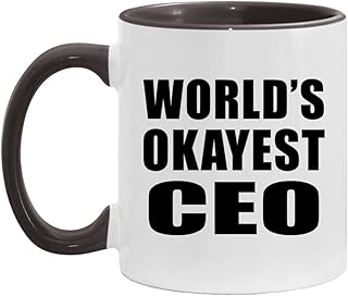 Gifts, World's Okayest CEO, 11oz Accent Coffee Mug Black Ceramic Tea-Cup with Handle - for Birthday Anniversary Christmas Mothers Day Fathers Day Party, to Men Women Him Her Friend Mom