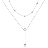 Layered Necklace S925 Sterling Silver Teardrop Double Choker Y Lariat Long Chain Necklace Birthday Mother's Day Gifts for Women Ladies Mother Wife