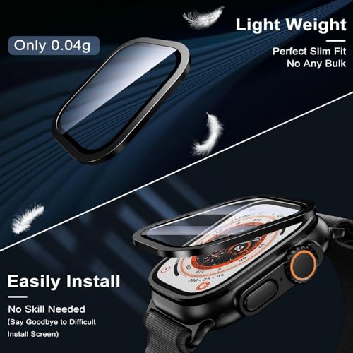 Image of Screen Protector for Apple Watch Ultra 3 / Ultra 2 / Ultra 1 (49mm), 9H Tempered Glass with Titanium Alloy Frame, Touch Sensitive, Lightweight Full Protection, 2 Pack[Black]
