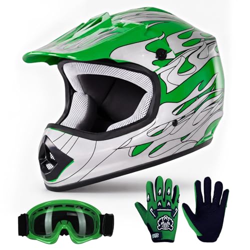 TCT-MOTORPARTS Green Flame DOT Kids Youth...