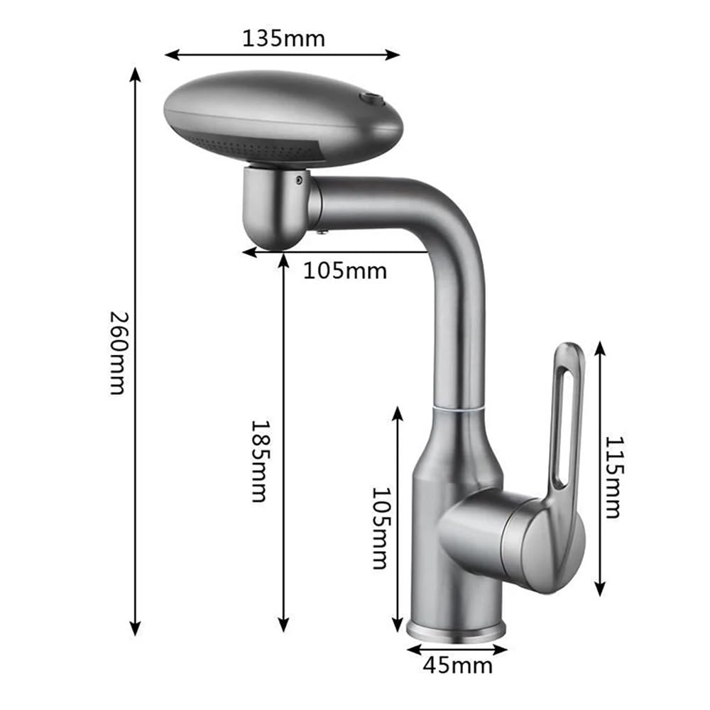 QHQQXN Obrotowy kran wodospadowy 360° z 4 trybami strumienia – bateria mieszająca ciepłą i zimną wodę do zlewu w łazience, eleganckie ciemnoszare wykończenie, wielofunkcyjny do nowoczesnych domów