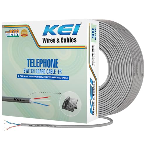 Image of KEI Telephone Cable, 2Pair X 0.4mm Dia, 99.97% Pure Copper Conductor, Flame Retardant, PVC Insulated Telephone Cable for Residential,Offices,factories & Hotels Use(Grey, 90 Meter)