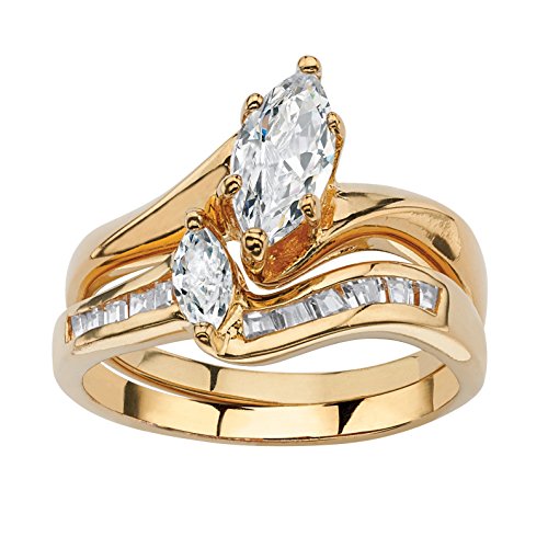 Palm Beach Jewelry 18K Yellow Gold Plated Marquise Cut Cubic Zirconia Bridal Ring Set Size 5