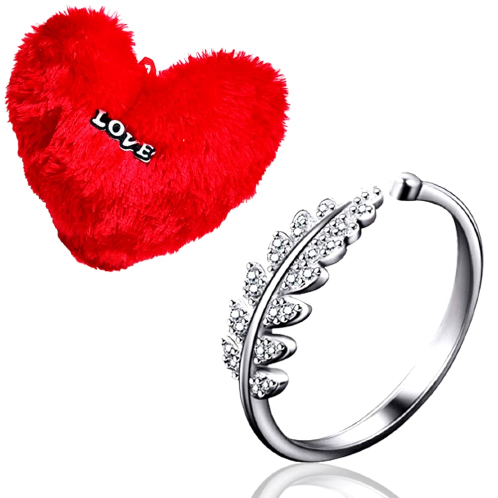 Valentine Gift Combo of Silver Leaf Ring with Love Heart Cushion (Pack of 2)
