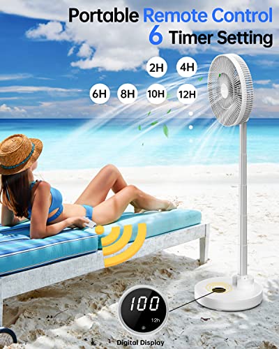 Tripole 12'' Standing Fan Oscillating Pedestal Fan, Rechargeable Battery Operated Fan Quiet Height Adjustable Floor Fan With Remote Timer, Foldaway Portable Fan For Bedroom Home Travel, 5-31H Working #TOP3