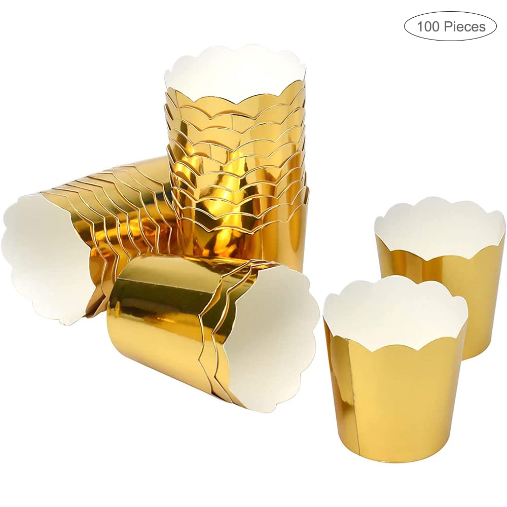 100 Pezzi Pirottini per Muffin, 49mm x 45mm Pirottini per Cupcake, Pirottini da Forno, Durevole, per Matrimoni, Feste di Compleanno, Anniversari, Fidanzamenti, Natale e Altri Eventi (D'oro)