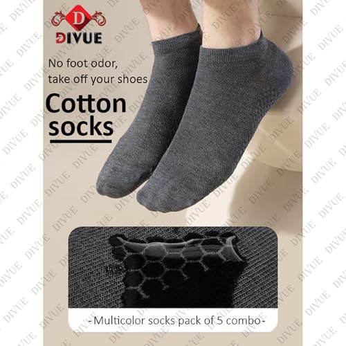 Image of VAIDUE Ankle Length Socks for Men and Women | Cotton Breathable Soft Fabric | Odor Free & Sweat Resistant | Anti Slip Comfortable Fit | Durable Everyday Wear | Multi Color Pack of 5 Unisex Socks
