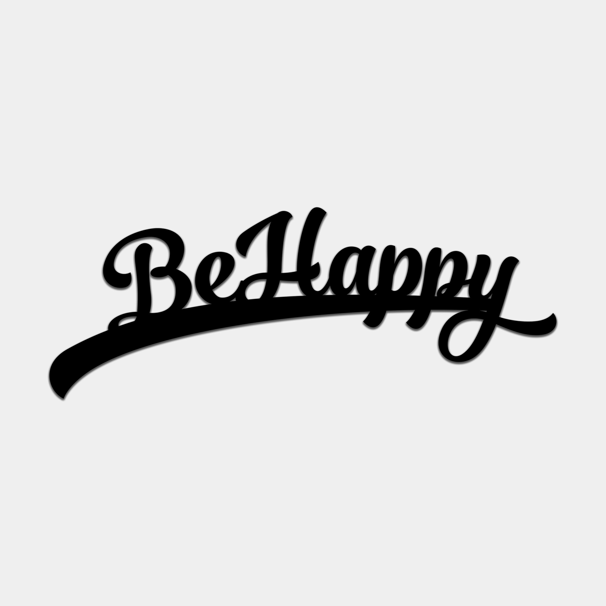 BONPERLA Arte de pared de metal Be Happy – Decoración de pared con cita motivacional – Cartel moderno de acero negro para el hogar, oficina, cafetería – Diseño inspirador de tipografía (46,5 x 17,3
