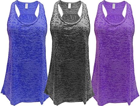 Epic MMA Gear Flowy Racerback Tank Top, Burnout Colors, Regular and Plus Sizes, Pack of 3 (M, Royal/Black/Purple)
