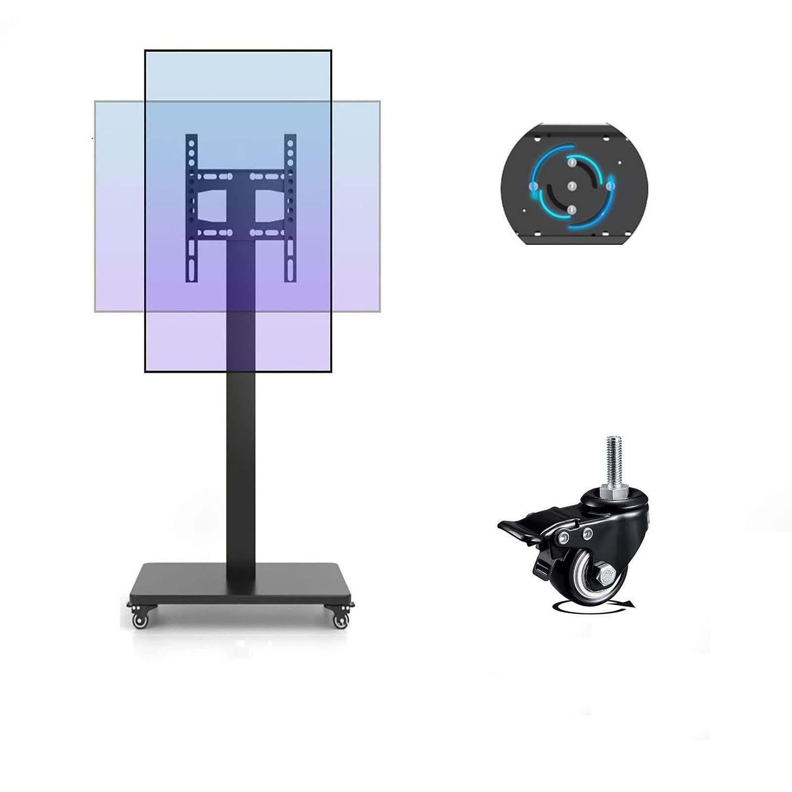 HPTHLY Mobile Tv Cart On Wheels - Portable Floor Tv Stand Holds, Mobile Tv Stand Cart, For 32-65 Inch Led Flat Screen, Up To 100Kg, Horizontal And Vertical Screen Fixed