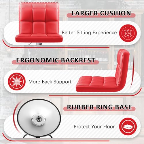 Image of Homall Bar Stools Modern PU Leather Adjustable Swivel Barstools, Armless Hydraulic Kitchen Counter Bar Stool Extra Height Square Island Barstool with Back Set of 2 (Leather, Red)