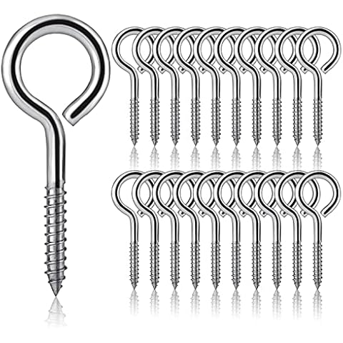 20Pcs M5 x 65 Eyelet Screws Vine Eye Bolts Eye Screws Hooks Metal Screw-in Hook Heavy Duty 304 Stainless Steel Self Tapping Ring Screw Nails Eyelets Screw for DIY Cork Crafts Hanging Wooden Frames Cover