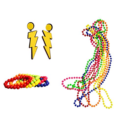 BigLion 80s Fête Accessoires Années 80 Plastique Néon Boucles d'oreilles Perle Multicolore Chaîne perlée Collier Perles Perles Fluorescentes et Perle de néon Bracelets (C3)