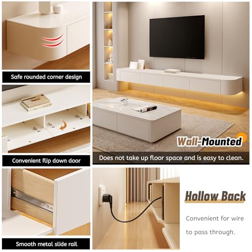 Support d'étagère TV blanc flottant console multimédia murale et meuble de rangement - 4