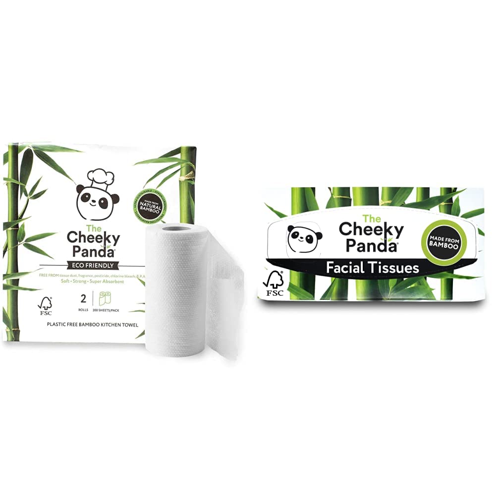 The Cheeky Panda Bamboo Kitchen Roll | 2 Rolls Naturally Strong and Absorbent Plastic Free Paper Towels & Facial Tissues Sustainable Tissue Box of Tissues, 82.0 count