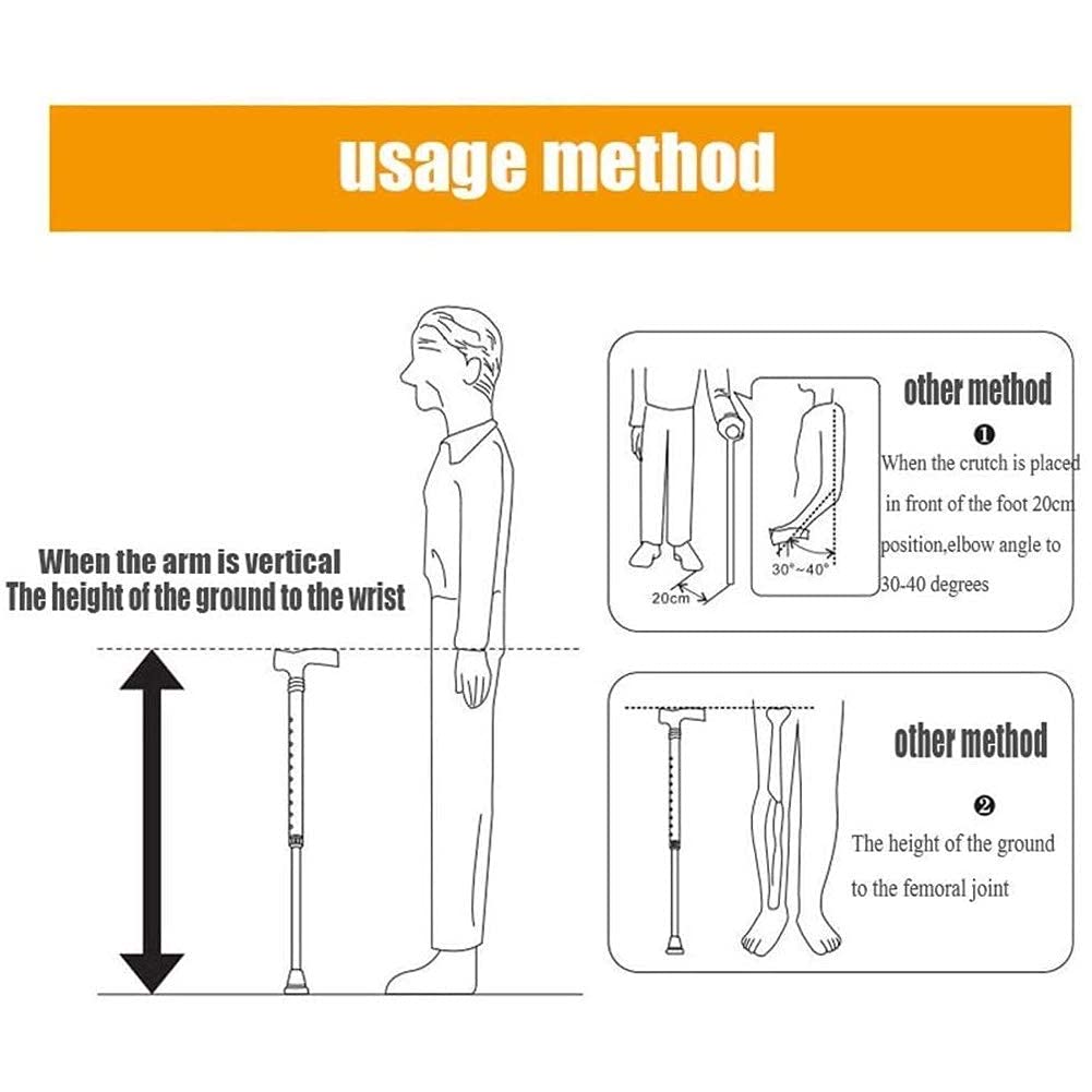Bastón: Mango ergonómico, Altura Ajustable, Bastones con luz LED para Hombres, Mujeres, Artritis, Personas Mayores, discapacitados, muletas, Carga 200 kg (Negro, 62~96 cm) Keep it in Mind