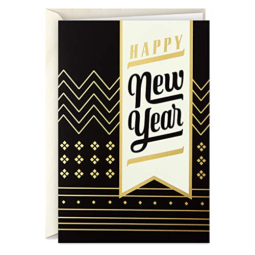 Hallmark Happy New Year Cards, Elegant Black and Gold (16 Cards and 17 Envelopes)
