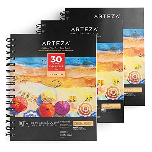 ARTEZA Bloc de dibujo para pintar acuarelas | Tamaño A5 | Pack de 3 blocs | 30 hojas x 3 | Papel de 300gsm prensado en frío | Libreta A5 con papel para pintura de acuarela y medios mixtos