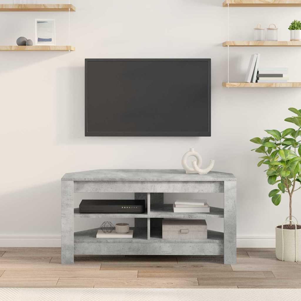 Eck TV Schrank Beton Grau 102 x 41 x 50 cm Fernsehschrank Lowboard aus Holzwerkstoff - Platzsparendes Eck-TV-Board mit 2 Ablagen für Wohnzimmer und Media-Zubehör