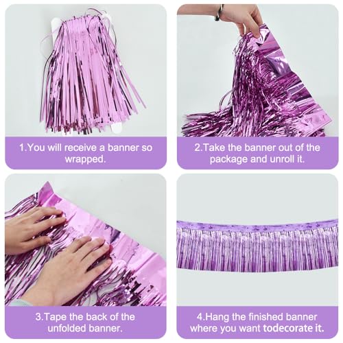 Image of BEISHIDA 3 Packs Metallic Foil Fringe Garland Light Purple Wall Hanging Tinsel Fringe Banners for Car Floats Bridal Shower Wedding Birthday Easter Graduation Holiday Party Decoration(30 Feet)