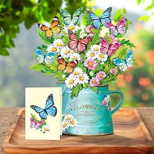 Airpark Pop Up Flower Cards Paper Flowers Bouquet 12 Daisies and Butterflies 3D Popup Greeting Cards with Blank Note Card and Envelope BirthdayEaster Get Well Cards Gifts for Women Mother