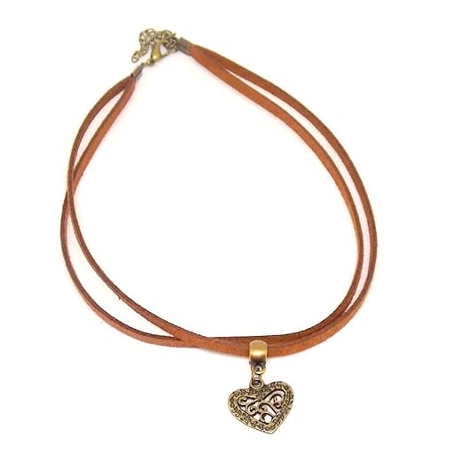 Gargantilha De Couro Feminino Duas Voltas Coração Choker Bijuterias