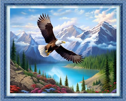 Image of DMCVIVR Stamped Cross Stitch Kits for Beginners Adults Needlepoint Kits for Beginners Embroidery Kits for Adults Crossstitch Kit for Beginners 11CT-Owl Soaring 16x20 inchs